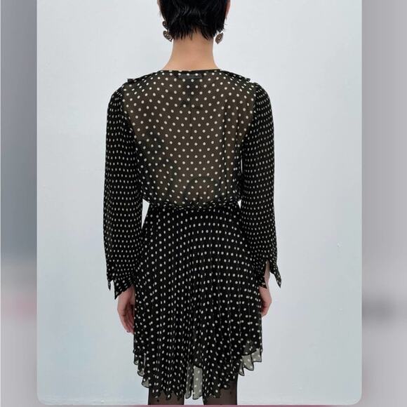 Zara Pleated Black Dress with White Polka Dot Printed Size Medium - Picture 5 of 9